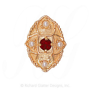 GS452 G/PL - 14 Karat Gold Slide with Garnet center and Pearl accents 